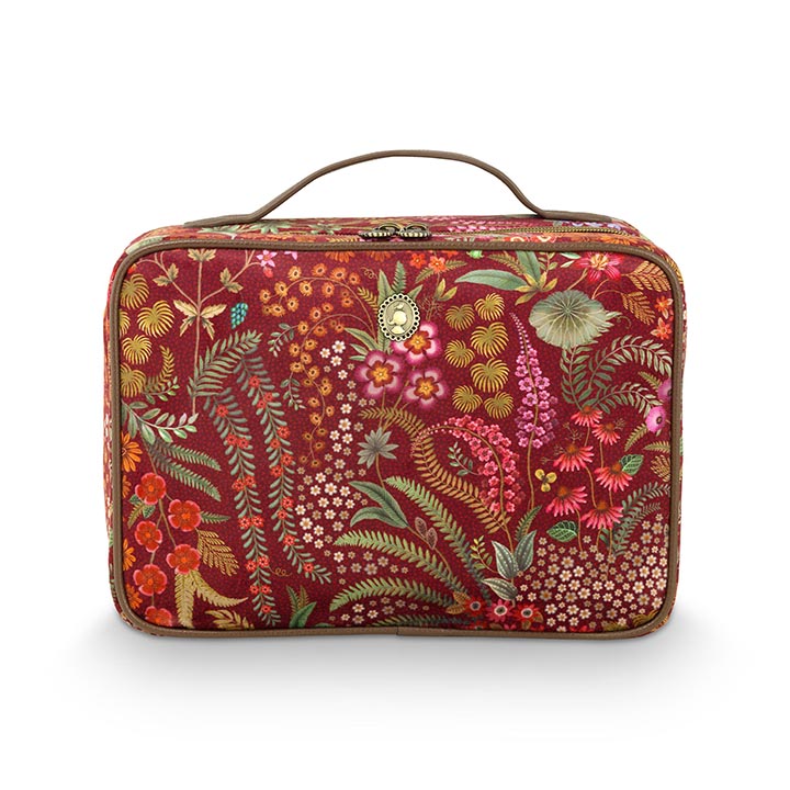 Pip Studio Casey Beauty Case - Querida Velvet Toilettas - Rood - 27x10x19cm