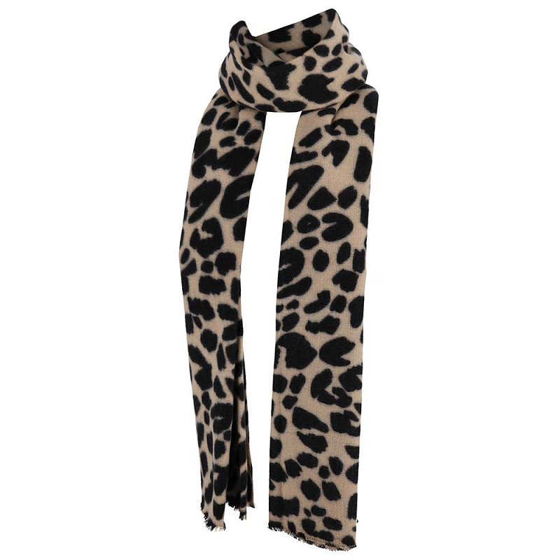 Sarlini Langwerpige Woven Sjaal Leopard Zwart/Zand